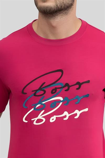 Boss Logo Baskılı Slim Fit Erkek T-Shirt Kırmızı 673