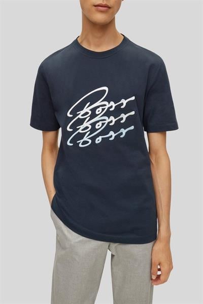 Boss Logo Baskılı Slim Fit Erkek T-Shirt Lacivert 404