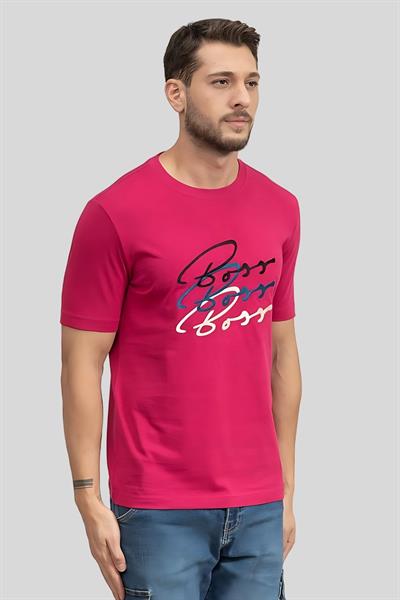 Boss Logo Baskılı Slim Fit Erkek T-Shirt Kırmızı 673
