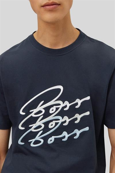 Boss Logo Baskılı Slim Fit Erkek T-Shirt Lacivert 404