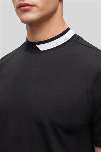 Boss Logo Şeritli Dik Yaka Regular Fit Erkek T-Shirt Siyah