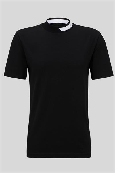 Boss Logo Şeritli Dik Yaka Regular Fit Erkek T-Shirt Siyah