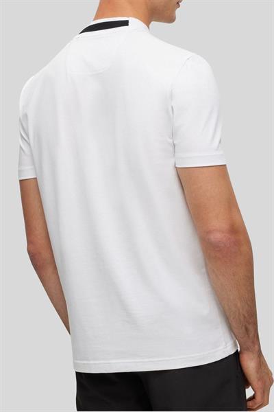 Boss Logo Şeritli Dik Yaka Regular Fit Erkek T-Shirt Beyaz 100