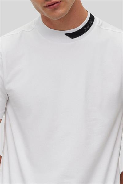 Boss Logo Şeritli Dik Yaka Regular Fit Erkek T-Shirt Beyaz 100