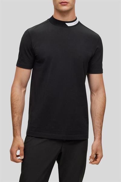 Boss Logo Şeritli Dik Yaka Regular Fit Erkek T-Shirt Siyah