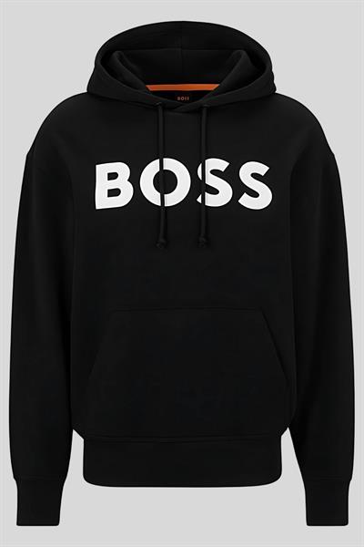 Boss Logolu Baskılı Kapüşonlu Erkek Sweatshirt Siyah