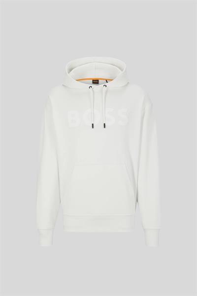 Boss Logolu Baskılı Kapüşonlu Erkek Sweatshirt Beyaz