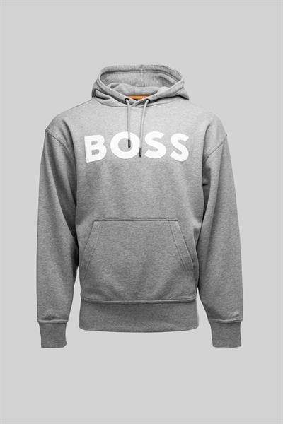 Boss Logolu Baskılı Kapüşonlu Erkek Sweatshirt Gri 051