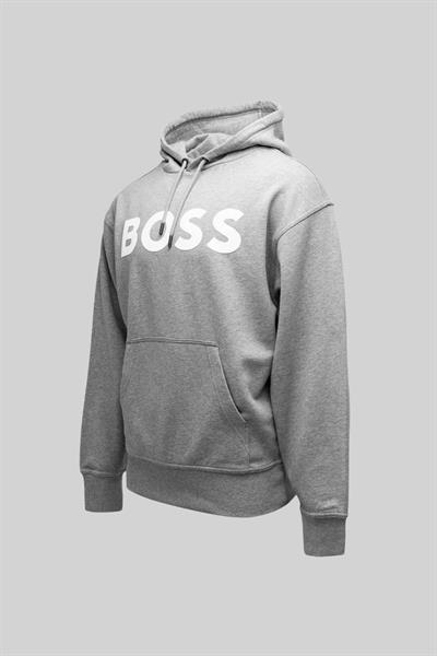 Boss Logolu Baskılı Kapüşonlu Erkek Sweatshirt Gri 051