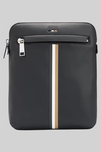 Boss Marka Logolu Erkek Deri Omuz Çantası Siyah