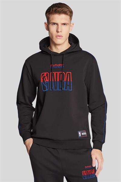 Boss Marka Logolu NBA Nakışlı Erkek Sweatshirt Siyah