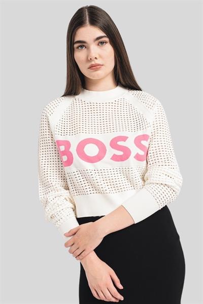 Boss Marka Logolu Regular Fit Kadın Kazak Beyaz 118