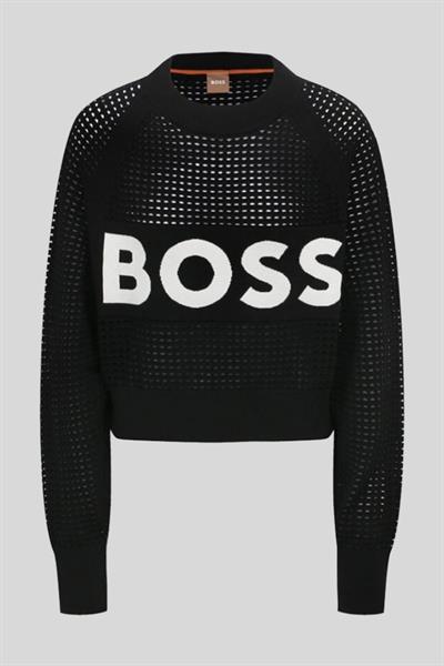 Boss Marka Logolu Regular Fit Kadın Kazak Siyah