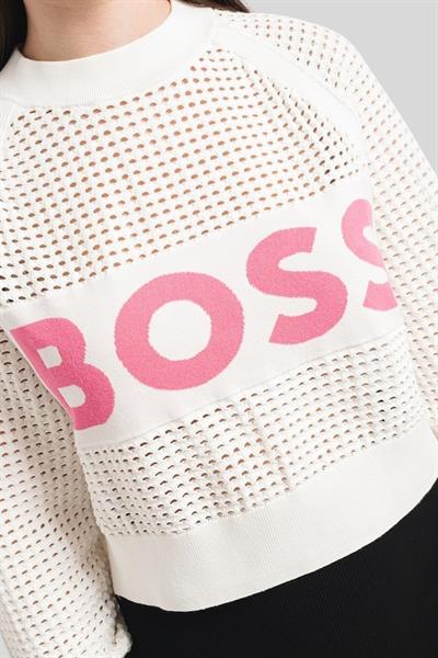Boss Marka Logolu Regular Fit Kadın Kazak Beyaz 118