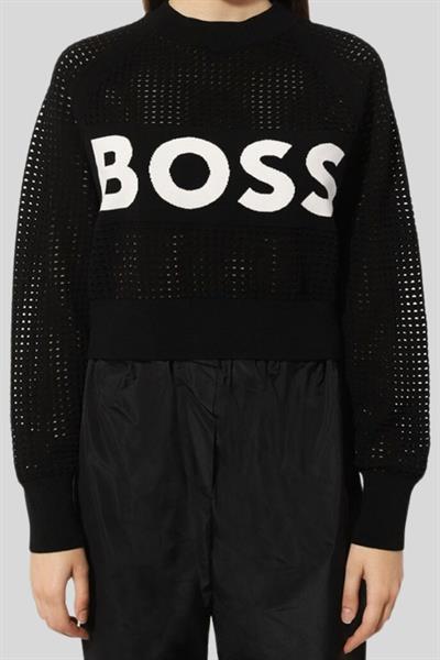 Boss Marka Logolu Regular Fit Kadın Kazak Siyah