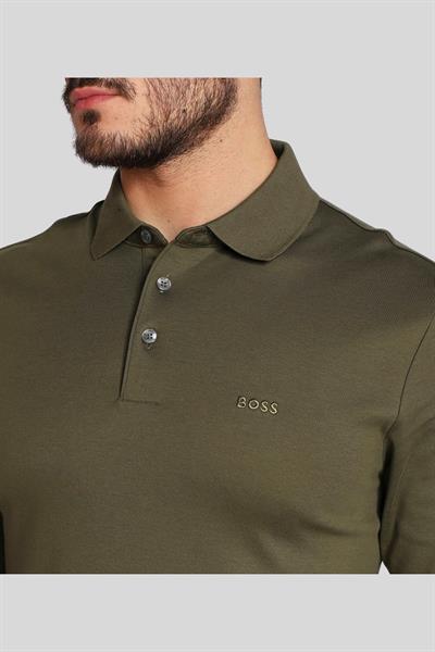 Boss Marka Logolu Uzun Kollu Erkek Polo Yaka T-Shirt Yeşil