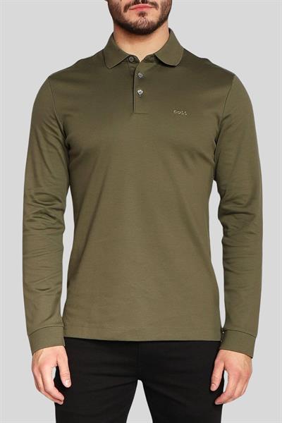 Boss Marka Logolu Uzun Kollu Erkek Polo Yaka T-Shirt Yeşil