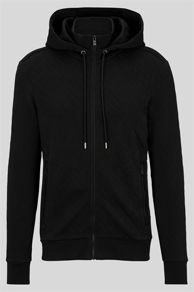 Boss Monogram Jakarlı Kapüşonlu Regular Fit Erkek Sweatshirt Siyah