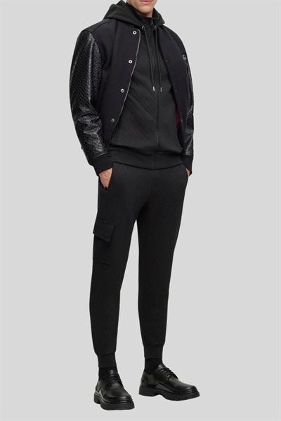 Boss Monogram Jakarlı Kapüşonlu Regular Fit Erkek Sweatshirt Siyah