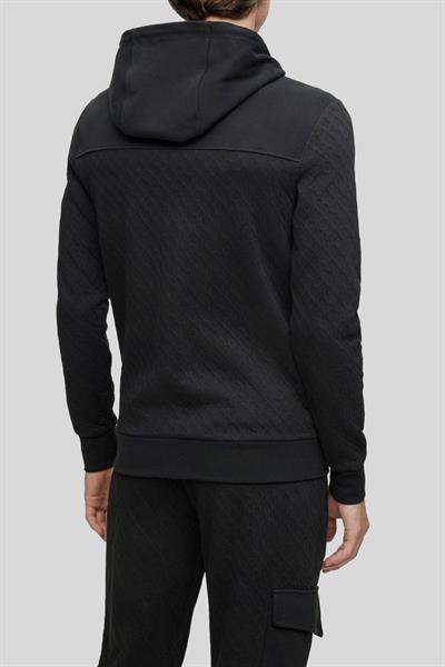 Boss Monogram Jakarlı Kapüşonlu Regular Fit Erkek Sweatshirt Siyah
