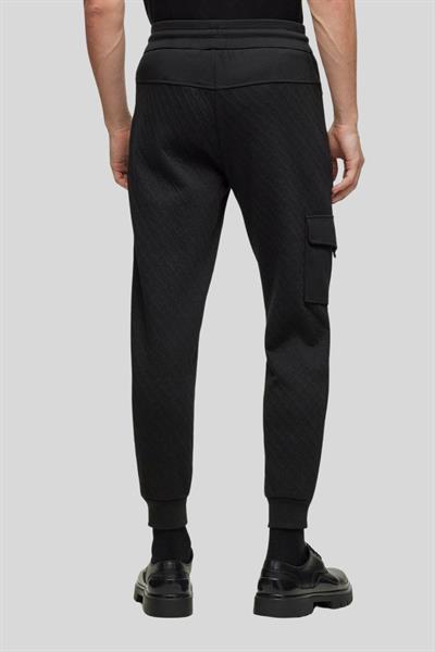 Boss Monogram Jakarlı Oversize Spor Erkek Siyah Pantolon Siyah
