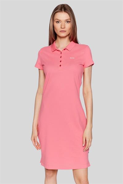 Boss Pamuklu Kadın Polo Yaka Elbise Pembe