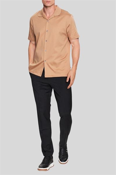 Boss Regular Fit Apaş Yaka Kısa Kol Erkek Gömlek Bej 260