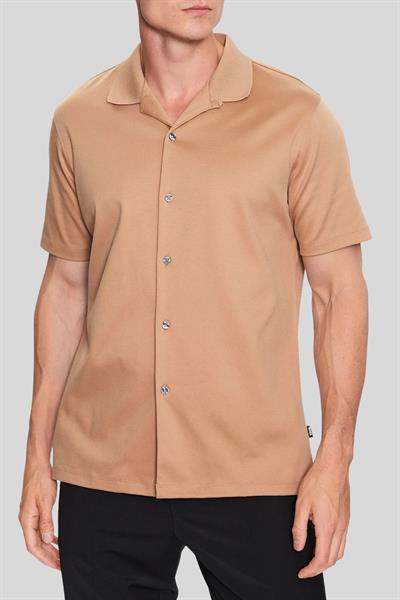 Boss Regular Fit Apaş Yaka Kısa Kol Erkek Gömlek Bej 260