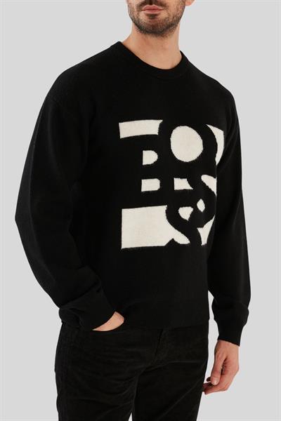 Boss Regular Fit Bisiklet Yaka Erkek Kazak Siyah