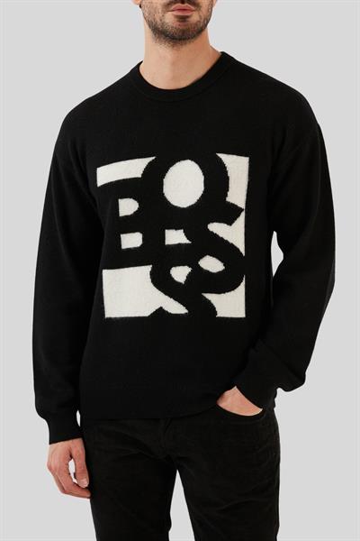 Boss Regular Fit Bisiklet Yaka Erkek Kazak Siyah