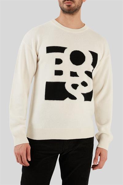 Boss Regular Fit Bisiklet Yaka Erkek Kazak Beyaz 100