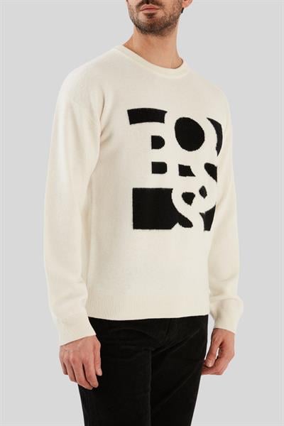 Boss Regular Fit Bisiklet Yaka Erkek Kazak Beyaz 100