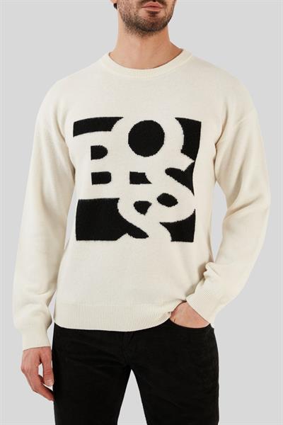 Boss Regular Fit Bisiklet Yaka Erkek Kazak Beyaz 100