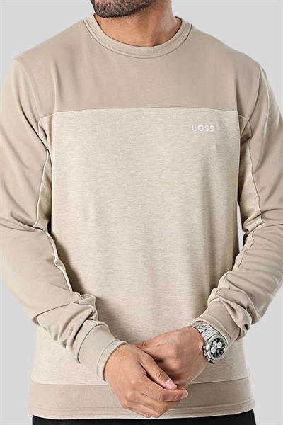 Boss Regular Fit Bisiklet Yaka Erkek Sweatshirt Bej