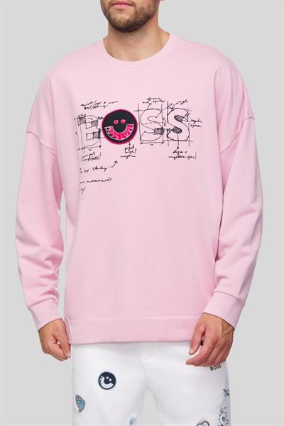 Boss Regular Fit Bisiklet Yaka Erkek Sweatshirt Pembe