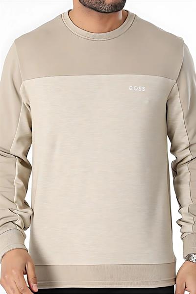 Boss Regular Fit Bisiklet Yaka Erkek Sweatshirt Bej