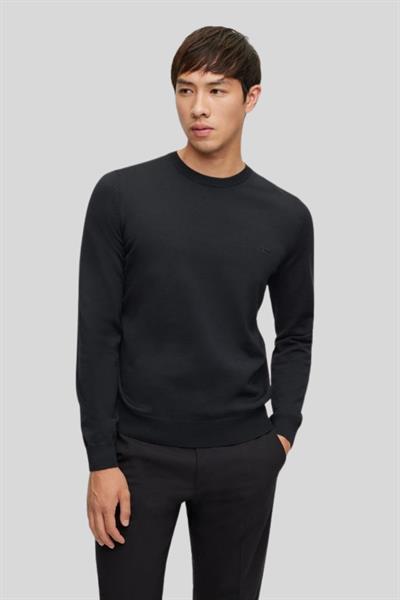 Boss Regular Fit Bisiklet Yaka Erkek Yün Kazak Siyah