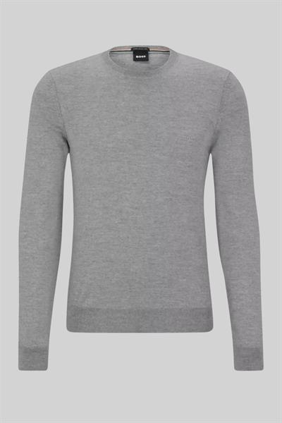 Boss Regular Fit Bisiklet Yaka Erkek Yün Kazak Gri 041