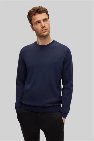 Boss Regular Fit Bisiklet Yaka Erkek Yün Kazak Lacivert 404