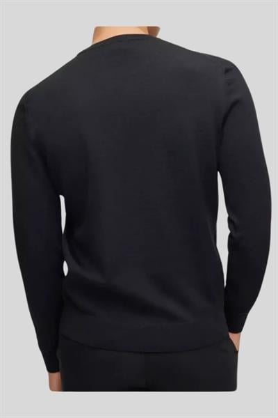 Boss Regular Fit Bisiklet Yaka Erkek Yün Kazak Siyah