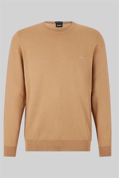 Boss Regular Fit Bisiklet Yaka Erkek Yün Kazak Bej 260
