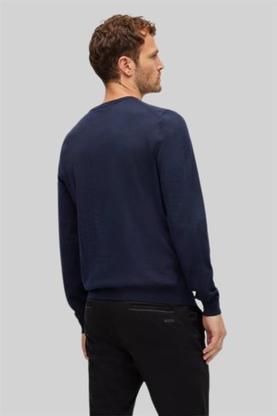 Boss Regular Fit Bisiklet Yaka Erkek Yün Kazak Lacivert 404