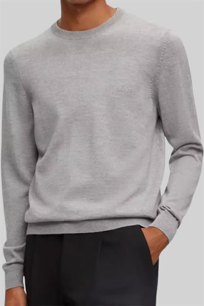 Boss Regular Fit Bisiklet Yaka Erkek Yün Kazak Gri 041