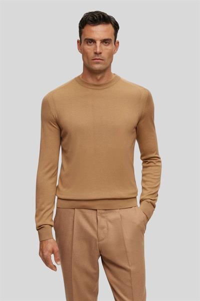 Boss Regular Fit Bisiklet Yaka Erkek Yün Kazak Bej 260