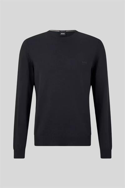 Boss Regular Fit Bisiklet Yaka Erkek Yün Kazak Siyah