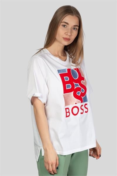 Boss Regular Fit Bisiklet Yaka Kadın T-Shirt Beyaz 100