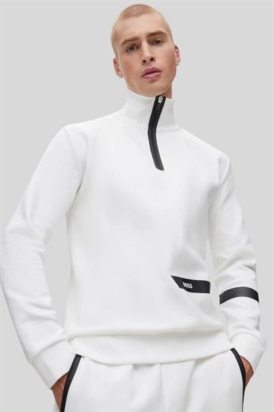 Boss Regular Fit Dik Yaka  Erkek Sweatshirt Beyaz 100