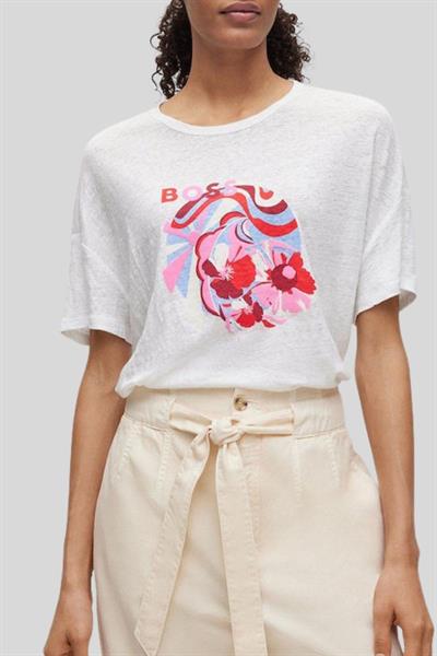 Boss Regular Fit Kadın Baskılı T-Shirt Beyaz 100