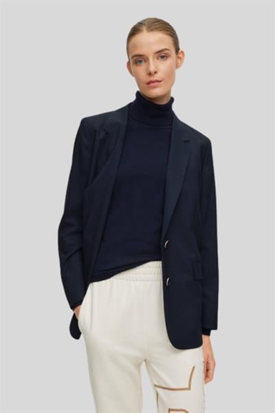 Boss Regular Fit Kadın Kesik Yakalı Yün Ceket Lacivert 466