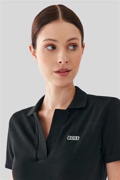 Boss Regular Fit Kadın Polo Yaka T-Shirt Siyah